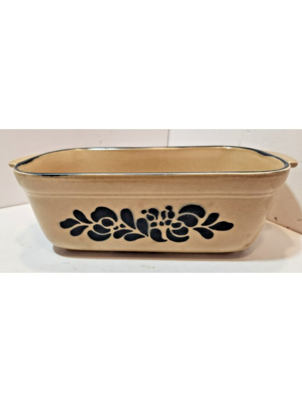 Pfaltzgraff Folk Art 2 Qt. Loaf Pan #235 Stoneware Beige Blue Floral 9x5x3 USA